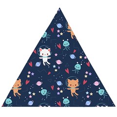 Cute-astronaut-cat-with-star-galaxy-elements-seamless-pattern Wooden Puzzle Triangle by Salman4z