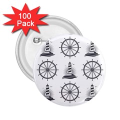 Marine Nautical Seamless Pattern With Vintage Lighthouse Wheel 2 25  Buttons (100 Pack)  by Salman4z