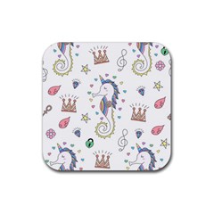 Seamless-pattern-cute-unicorn-cartoon-hand-drawn Rubber Coaster (square) by Salman4z