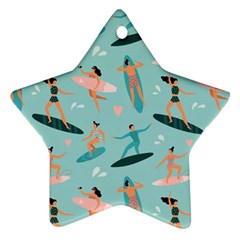 Beach-surfing-surfers-with-surfboards-surfer-rides-wave-summer-outdoors-surfboards-seamless-pattern- Ornament (star) by Salman4z