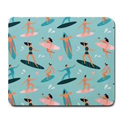 Beach-surfing-surfers-with-surfboards-surfer-rides-wave-summer-outdoors-surfboards-seamless-pattern- Large Mousepad by Salman4z