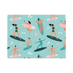 Beach-surfing-surfers-with-surfboards-surfer-rides-wave-summer-outdoors-surfboards-seamless-pattern- Premium Plush Fleece Blanket (mini) by Salman4z