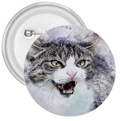 Cat Pet Art Abstract Watercolor 3  Buttons by Jancukart