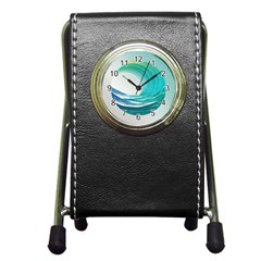 Tsunami Tidal Wave Wave Minimalist Ocean Sea Pen Holder Desk Clock