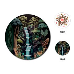Jungle Tropical Trees Waterfall Plants Papercraft Playing Cards Single Design (round)