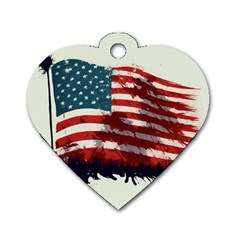 Patriotic Usa United States Flag Old Glory Dog Tag Heart (one Side)