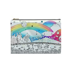Rainbow Fun Cute Minimal Doodle Drawing Cosmetic Bag (medium)