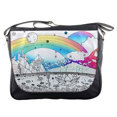 Rainbow Fun Cute Minimal Doodle Drawing Messenger Bag