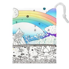 Rainbow Fun Cute Minimal Doodle Drawing Drawstring Pouch (4xl)