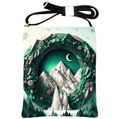 Christmas Wreath Winter Mountains Snow Stars Moon Shoulder Sling Bag