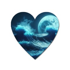 Moonlight High Tide Storm Tsunami Waves Ocean Sea Heart Magnet by Ravend