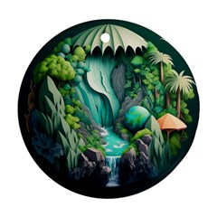 Waterfall Jungle Nature Paper Craft Trees Tropical Ornament (round) by Ravend