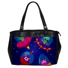 Cartoon-funny-aliens-with-ufo-duck-starry-sky-set Oversize Office Handbag by Salman4z