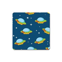 Seamless-pattern-ufo-with-star-space-galaxy-background Square Magnet by Salman4z