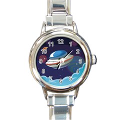 Ufo-alien-spaceship-galaxy Round Italian Charm Watch by Salman4z