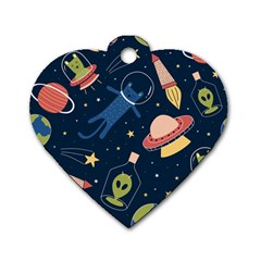 Seamless-pattern-with-funny-aliens-cat-galaxy Dog Tag Heart (one Side) by Salman4z