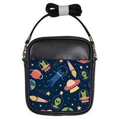 Seamless-pattern-with-funny-aliens-cat-galaxy Girls Sling Bag