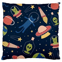 Seamless-pattern-with-funny-aliens-cat-galaxy Large Cushion Case (two Sides)