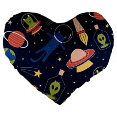 Seamless-pattern-with-funny-aliens-cat-galaxy Large 19  Premium Flano Heart Shape Cushions by Salman4z