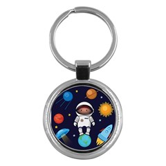 Boy-spaceman-space-rocket-ufo-planets-stars Key Chain (round) by Salman4z