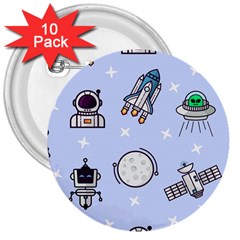 Seamless-pattern-with-space-theme 3  Buttons (10 Pack)  by Salman4z
