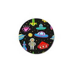 Seamless-pattern-with-space-objects-ufo-rockets-aliens-hand-drawn-elements-space Golf Ball Marker (4 Pack)