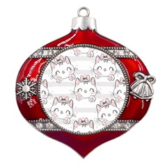 Cat-with-bow-pattern Metal Snowflake And Bell Red Ornament by Salman4z