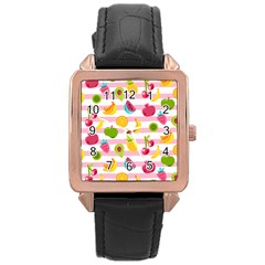 Tropical-fruits-berries-seamless-pattern Rose Gold Leather Watch  by Salman4z