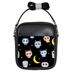 Cute-owl-doodles-with-moon-star-seamless-pattern Girls Sling Bag by Salman4z