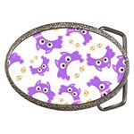 Purple-owl-pattern-background Belt Buckles