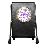 Purple-owl-pattern-background Pen Holder Desk Clock