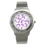 Purple-owl-pattern-background Stainless Steel Watch