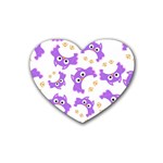 Purple-owl-pattern-background Rubber Coaster (Heart)