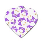 Purple-owl-pattern-background Dog Tag Heart (Two Sides)