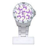 Purple-owl-pattern-background Plastic Nurses Watch