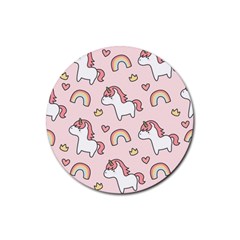 Cute-unicorn-rainbow-seamless-pattern-background Rubber Coaster (round) by Salman4z