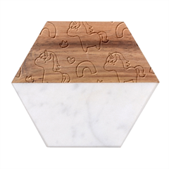 Cute-unicorn-rainbow-seamless-pattern-background Marble Wood Coaster (hexagon)  by Salman4z