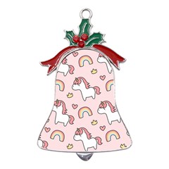 Cute-unicorn-rainbow-seamless-pattern-background Metal Holly Leaf Bell Ornament by Salman4z