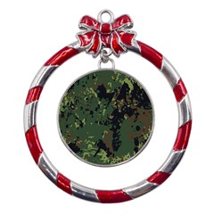 Military Background Grunge Metal Red Ribbon Round Ornament by pakminggu