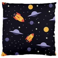 Cosmos Rockets Spaceships Ufos Large Premium Plush Fleece Cushion Case (two Sides)