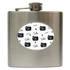 Cute Cameras Doodles Hand Drawn Hip Flask (6 Oz)