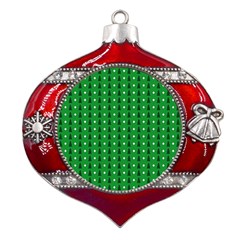 Green Christmas Tree Pattern Background Metal Snowflake And Bell Red Ornament by pakminggu