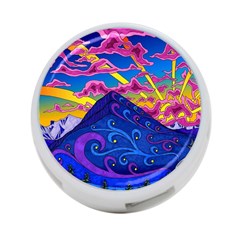 Psychedelic Colorful Lines Nature Mountain Trees Snowy Peak Moon Sun Rays Hill Road Artwork Stars 4-port Usb Hub (two Sides) by pakminggu