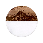 Psychedelic Colorful Lines Nature Mountain Trees Snowy Peak Moon Sun Rays Hill Road Artwork Stars Classic Marble Wood Coaster (Round) 