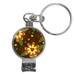 Floral Hearts Brown Green Retro Nail Clippers Key Chain by danenraven