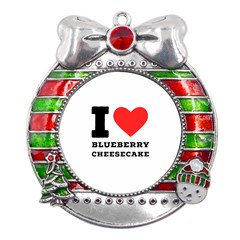 I Love Blueberry Cheesecake  Metal X mas Ribbon With Red Crystal Round Ornament by ilovewhateva