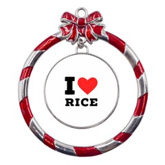 I Love Rice Metal Red Ribbon Round Ornament by ilovewhateva