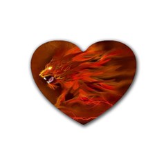 Fire Lion Flames Light Mystical Dangerous Wild Rubber Coaster (heart) by Mog4mog4