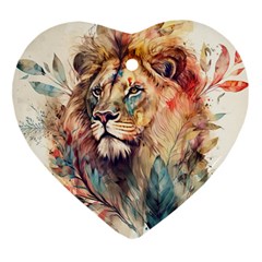 Lion Africa African Art Heart Ornament (two Sides) by Mog4mog4