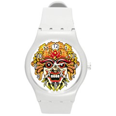 Bali Barong Mask Euclidean Vector Chiefs Face Round Plastic Sport Watch (m)